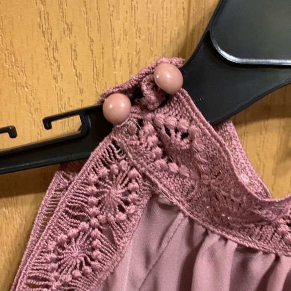 Charlotte Russe | Mauve Pink Cold Shoulder Lace trim Feminine Blouse Top Shirt - Picture 6 of 12